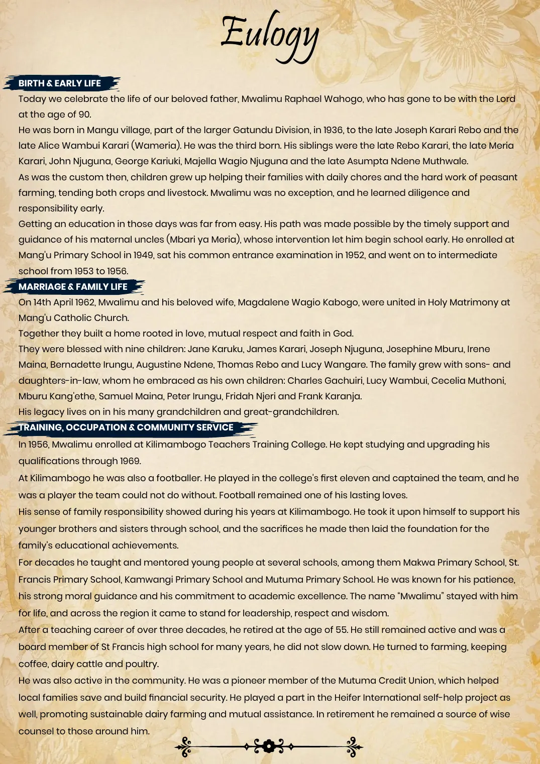 Page 3 of the funeral programme